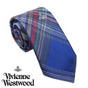 Vivienne Westwood ヴィヴィアン・ウェストウッド ネクタイ ブルーチェック系 スリム イタリー製 シルク100％ AW23 SS81050007 W00O9 K401CS-BLUE
