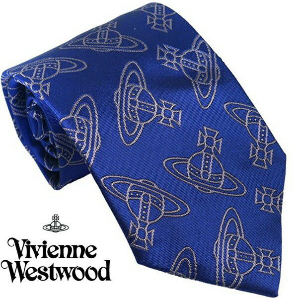 Vivienne Westwood ヴィヴィアン・ウェストウッド ネクタイ ネイビーブルー オーヴ柄 イタリー製 シルク100％ AW23 S81050004 W00OA K410CS-NAVYBLUE