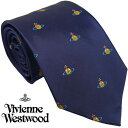 Vivienne Westwood ヴィヴィアン・ウェストウッド ネクタイ ネイビーブルークレスト系 イタリー製 シルク100％ AW23 S81050004 W00OK K410CS-NAVYBLUE