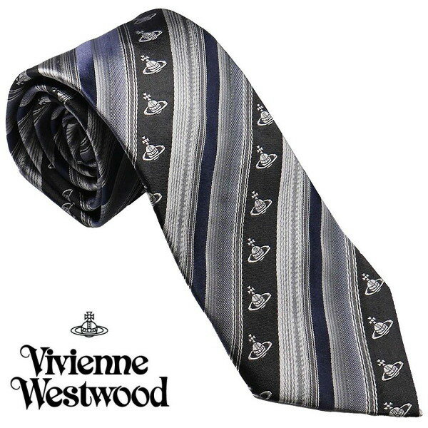 ヴィヴィアンウェストウッド ネクタイ ストライプ系 ブルー イタリー製 シルク100% AW23 81050004-W00SV-N401-BLACK