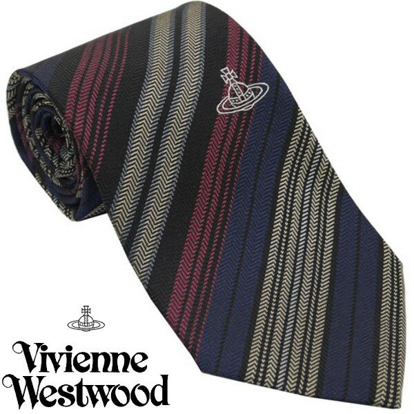 Vivienne Westwood ヴィヴィアン・ウェストウッド ネクタイ ボルドー系 ストライプ柄 イタリー製 シルク100％ AW24 81050004-W0104-N401-BLACK