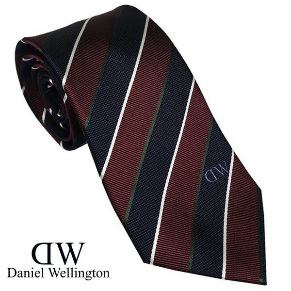 Daniel Wellington ダニエルウェリントン メンズネクタイ ワイン系 ストライプ ワンポイントロゴ DW02500004-264507 WINE