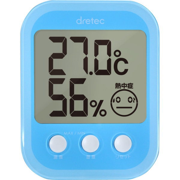 デジタル温湿度計 ポータブルタイプ 健康管理 熱中症警告 インフルエンザ警告 O-251BL ブルー