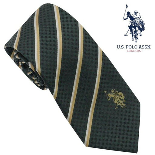 U.S.ポロ ネクタイ グリーンストライプ柄 ベージュロゴ シルク100% USPA-104 GRBE U.S.POLO ASSN ギフト プレゼント U.S.ポロ ネクタイ グリーンストライプ柄 ベージュロゴ シルク100% USPA-104 GRBE U.S.POLO ASSN ギフト プレゼント
