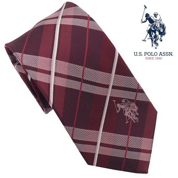 U.S.ポロ ネクタイ レッド チェック柄 ピンクロゴ シルク100% USPA-109 RDPK U.S.POLO ASSN ギフト プレゼント