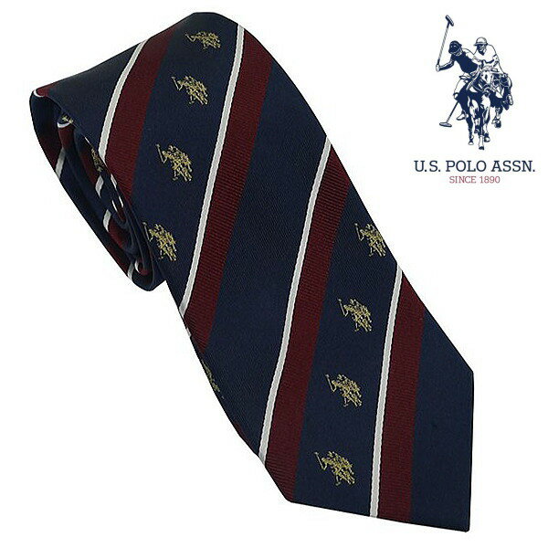 U.S.ポロ ネクタイ レッド ロイヤルクレスト柄 ベージュロゴ シルク100% USPA-115 RDBE U.S.POLO ASSN ギフト プレゼント
