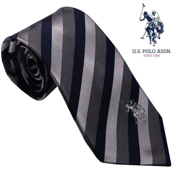 U.S.ポロ ネクタイ 紳士ネクタイ シルク100% ストライプ グレーホワイト USPA-83 U.S.POLO ASSN ギフト プレゼント