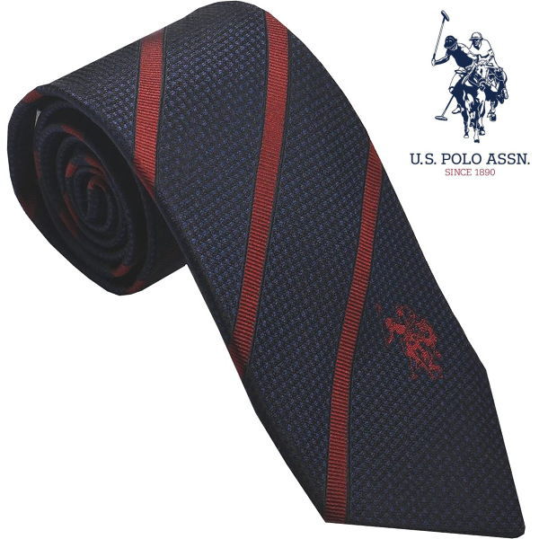 U.S.ポロ ネクタイ 紳士ネクタイ シルク100% ストライプ ネイビー レッド USPA-99 U.S.POLO ASSN ギフト プレゼント