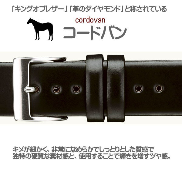 時計ベルト 時計バンド 時計際幅 20mm 美錠幅 18mm コードバン 黒 切り目仕立て バネ棒2本付き 交換工具付き ネコポス便対応品