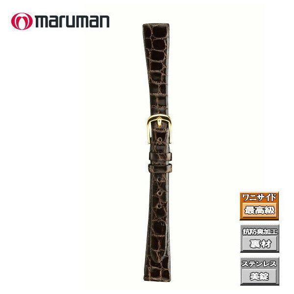 時計ベルト 時計バンド 革バンド レディス 交換用 調整 マルマン本ワニ サイド時計際幅 14mm 美錠幅 10.5mm 茶 DM便利用で送料無料(代引き不可)