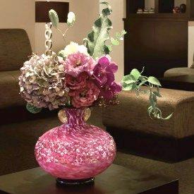 花器(大)金耳付(花あかり)【桜/花瓶/インテリア/ギフト/贈り物/高級/送料無料/手作り/ガラス/津軽びいどろ/石塚硝子/アデリア】