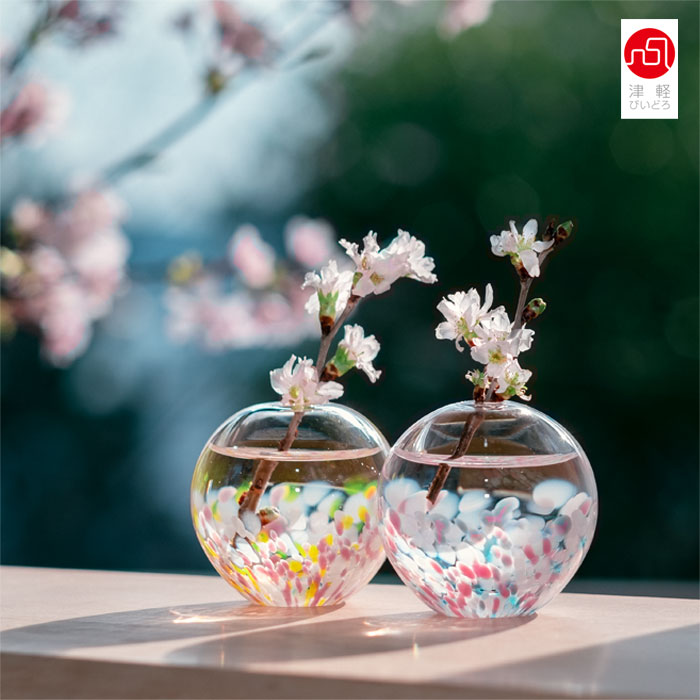 ガラス 桜 サクラ さくら柄 【さくらさくら sakura桜と菜の花 一輪挿し 津軽びいど...