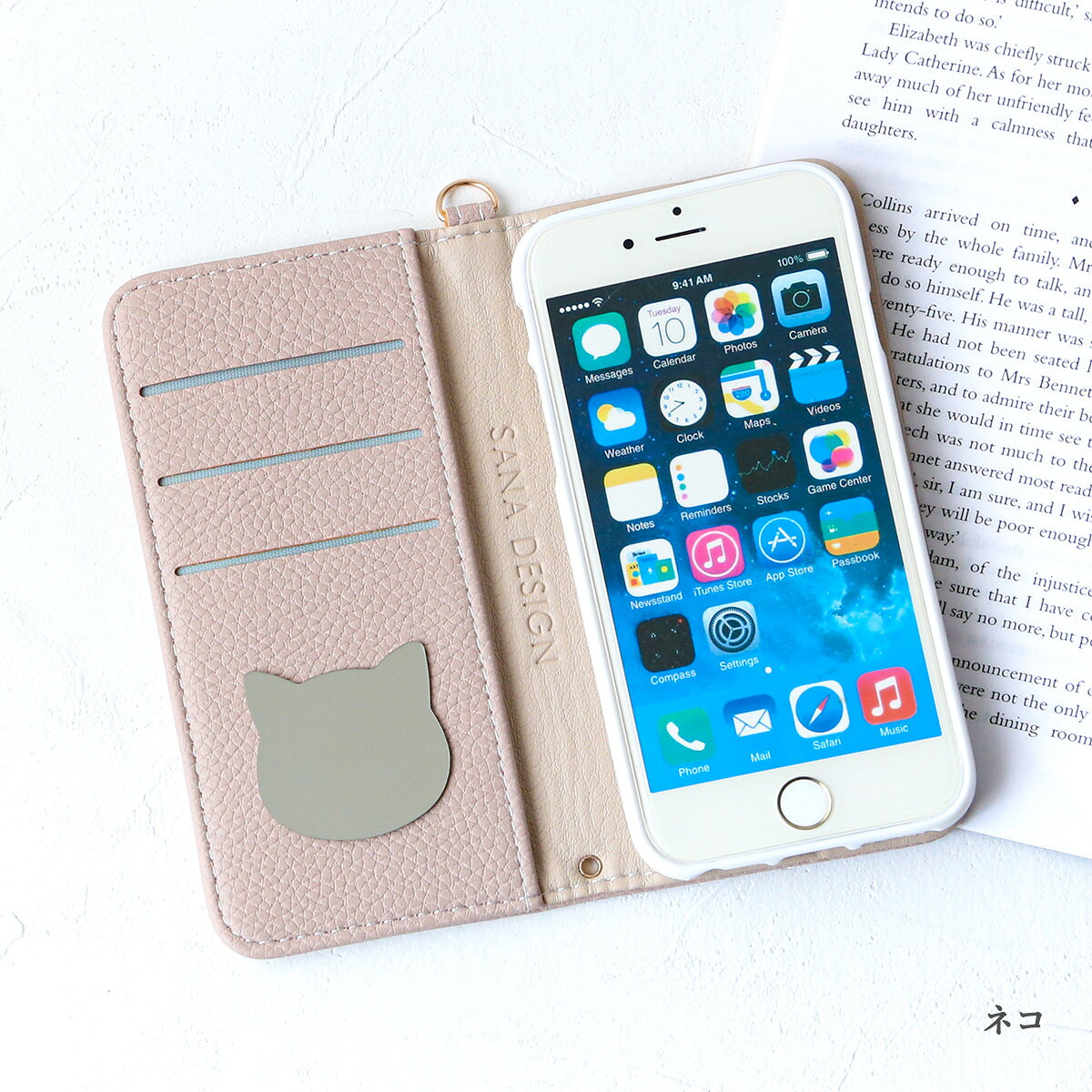 スマホ用ミラー 鏡 軽量 ネコ サークル スクエア 携帯ミラー 日本製 SANADesign サ...