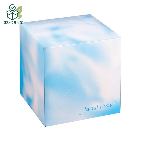（まとめ）大一紙工 フェイシャルティッシュ サイコロBOX 80組 ブルー 1箱 【×100セット】