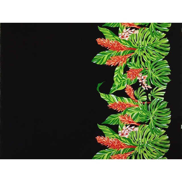 ハワイアンファブリック 綿ポリ 裾柄 トーチジンジャー ブラック HFN593