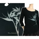Kapaliliオリジナル ゆったりタイプ 七分袖Tシャツ バードオブパラダイス-グレー ブラックKOT155(4)