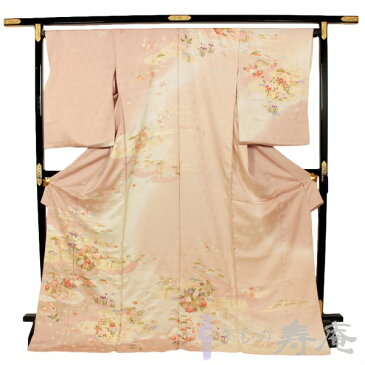 訪問着 極上の京友禅染 正絹 薄ピンク 桜色 桜 椿 菊 藤 松 沢潟 アヤメ 梅 笹 疋田 丹後ちりめん 逸品 礼装用 新年 初釜 新品 未仕立