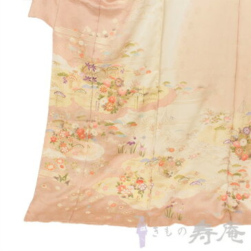 訪問着 極上の京友禅染 正絹 薄ピンク 桜色 桜 椿 菊 藤 松 沢潟 アヤメ 梅 笹 疋田 丹後ちりめん 逸品 礼装用 新年 初釜 新品 未仕立