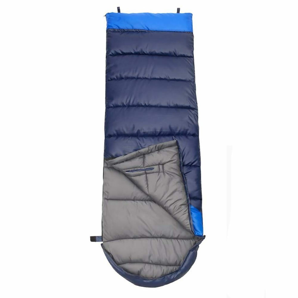 寝袋 シュラフ コンパクト 手伸ばし 左開きタイプ 封筒型 1.35kg 220cm 1人用 丸洗い 連結可能 収納 ブルー TENOBASHE-BL-HI