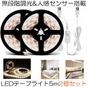  無段階調光 人感センサー搭載 LEDテープライト 2個セット 5m 明暗 センサー 防水 防塵 調光 明るさ調整 切断 両面テープ USB給電式 2-MUZISET