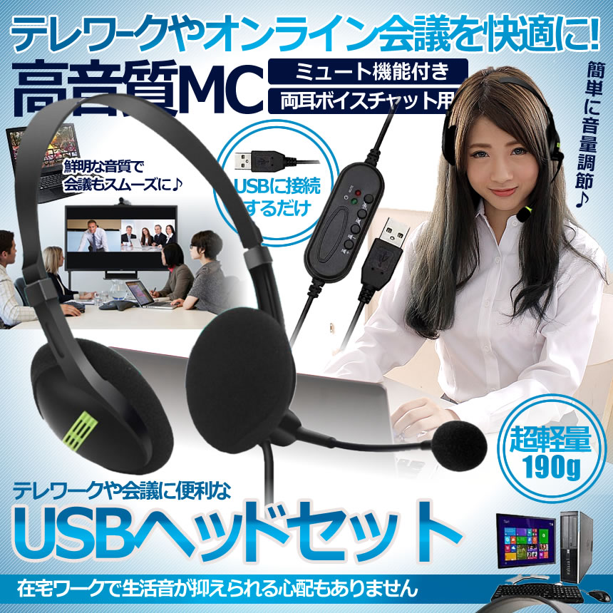 【送料無料】 usb ヘッドセット テレワーク ミュート機能付き 両耳ボイスチャット用 ヘッドフォン PC Windows Mac対応 USHEDSET