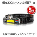 【充電式】 ヘッドライト 釣り 登山 300ルーメン LED デュアル 光源 ヘッド ライト USB 充電式ヘッドライト ヘッドランプ 高輝度 モード 集光 散...