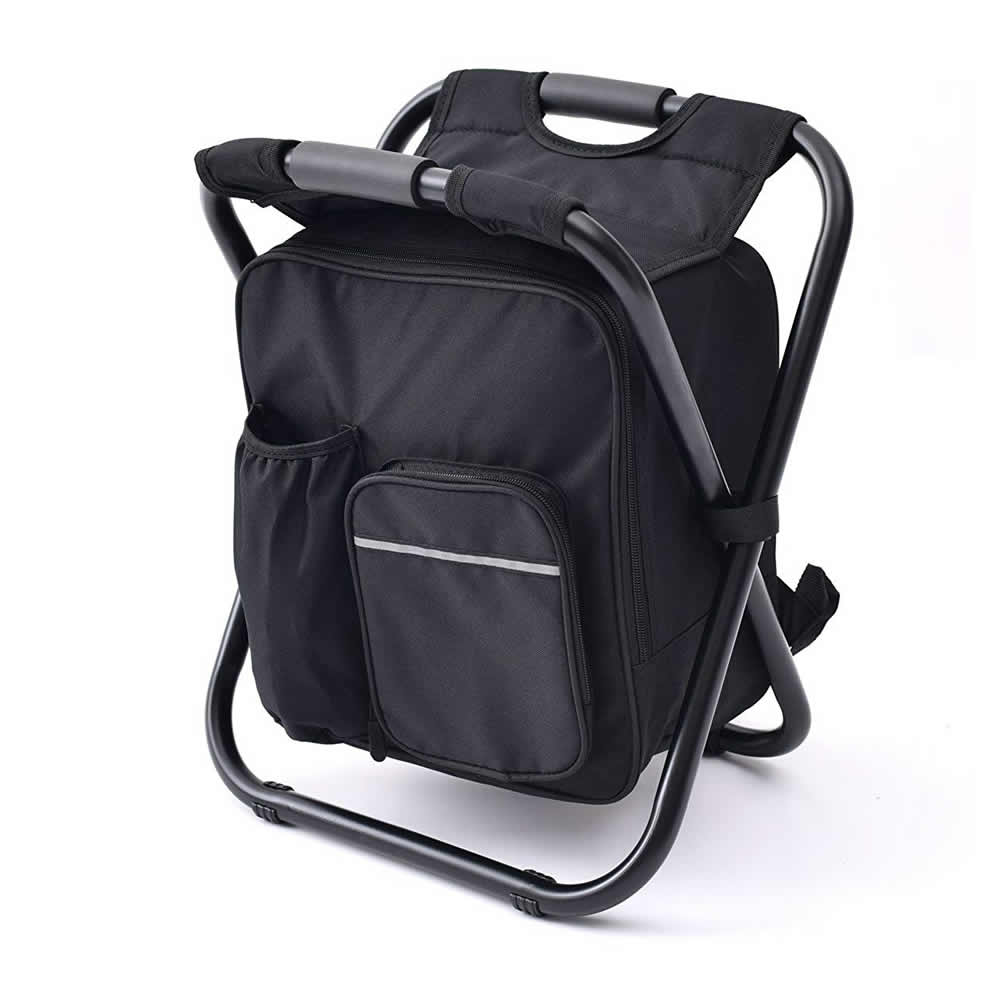 バックパックチェア ブラック 椅子付リュック アルミフレーム 折りたたみチェア 超軽量 耐荷重150kg 防水保温保冷 BACKUPC-BK