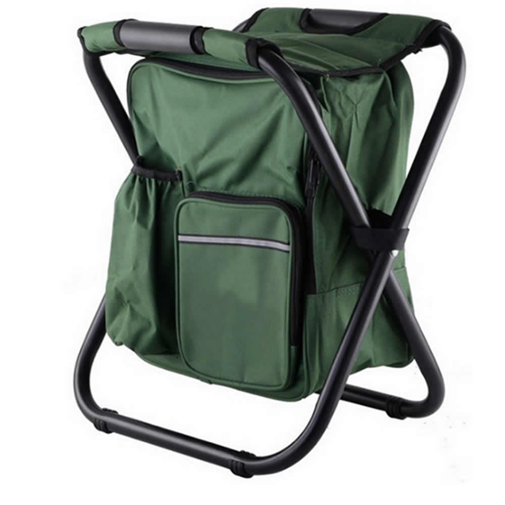 バックパックチェア グリーン 椅子付リュック アルミフレーム 折りたたみチェア 超軽量 耐荷重150kg 防水保温保冷 BACKUPC-GR