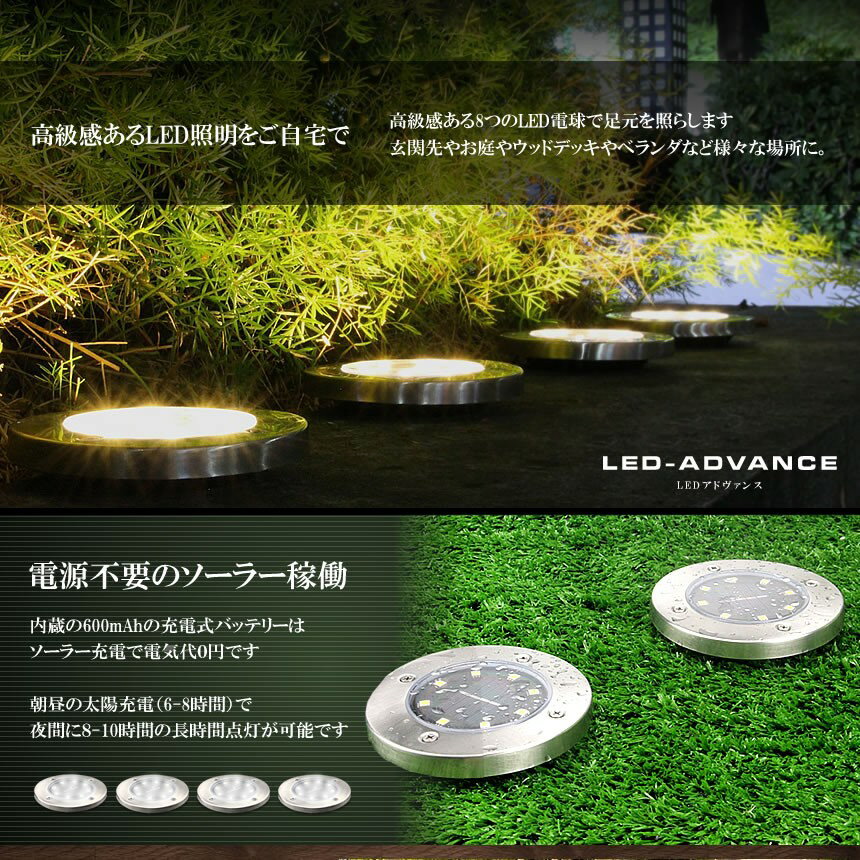 LEDアドヴァンス4台セット32LEDソーラー光センサー夜間自動点灯埋め込み式防水ライト防犯庭芝生4-LEADVAN
