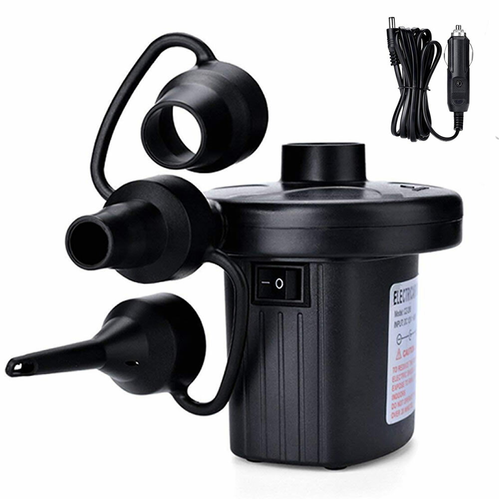 DC12V電源 小型 電動 エアポンプ 空気入れ エアーポンプ 空気抜き 3種 ノズル コンプレッサー 自動 レジャー 海水浴 車中泊 キャンプ AIRLINE