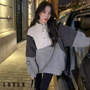 LAYLA ワッペン付配色ボアプルオーバー/レディース/2020/新作/秋冬/人気/トレンド/韓国/韓国ファッション/大人/カジュアル/おしゃれ/ボア/モノトーン/メンズライク/ユニセックス/ストリート/チュニック丈/暖か/オーバーサイズ/ペアコーデ/カ