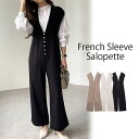 【5/15限定 15%OFFクーポン】GeeRA 深Vネックフレンチスリーブサロペット ワンピース・ドレス