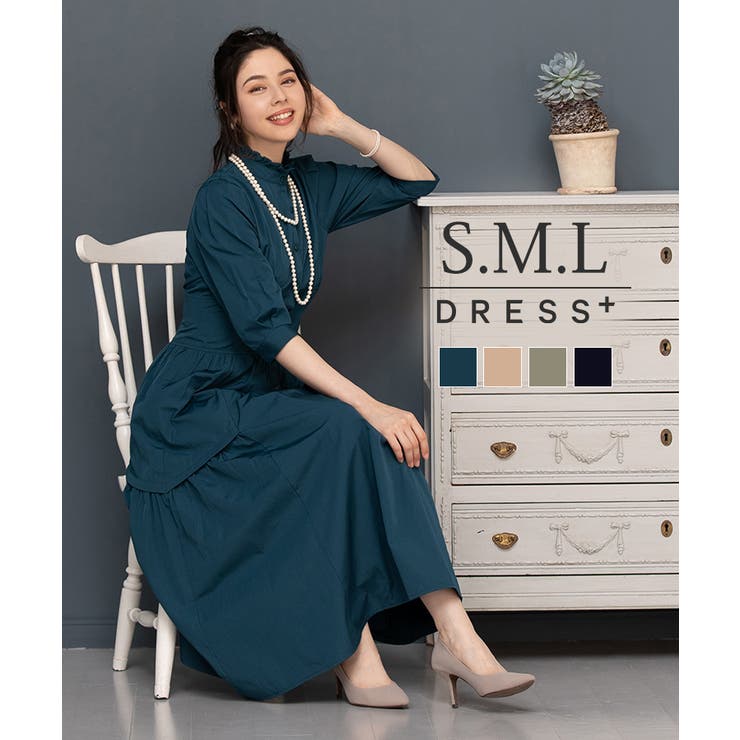 【10％OFFクーポン！11/27(木)1:59まで】DRESS+ ワンピース フレア Aライン 袖付き スタンドカラー　ワンピース夏　秋秋卒業式 成人式 ワンピース・ドレス