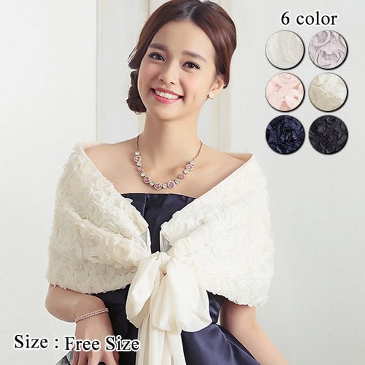 GRAXIA シフォン素材とフラワーモチーフレースのショール(SHAWL) トップス