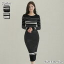 GRAXIA ボーダーリブロングニットワンピース(キャバドレス・CABARETDRESS) ワンピース・ドレス