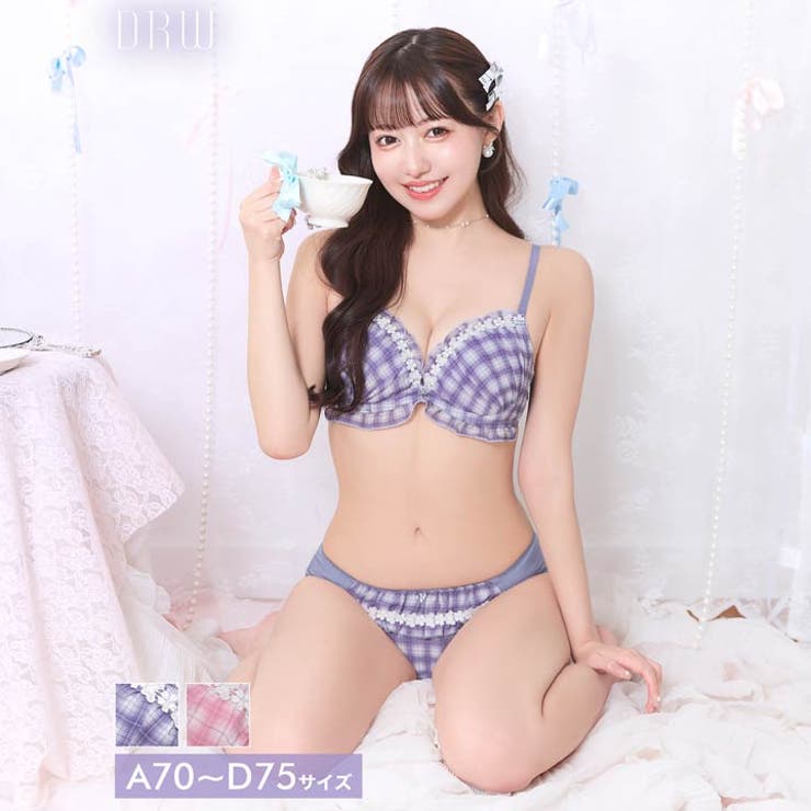 Dazzy ガーリーチェックフラワーブラジャー&フルバックショーツ インナー・下着