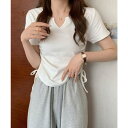 by muni:r Vカットサイドシャーリング半袖Tシャツ トップス