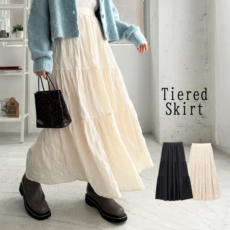 【10％OFFクーポン！3/26(木)1:59まで】GeeRA ワッシャーボリュームティアードスカート スカート