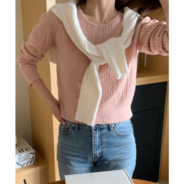 by muni:r ケーブルラウンドニットカーディガン/ケーブルラウンドニットカーディガン トップス