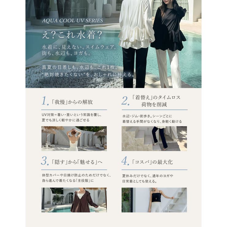 Re:EDIT [UVカット最大99.7％][遮熱最大50％][UPF50+][接触冷感][水陸両用][Aqua Cool UV]ペプラムフリルヘムトップス 水着 shoplistselect-10542126 SHOPLIST サンプル画像2