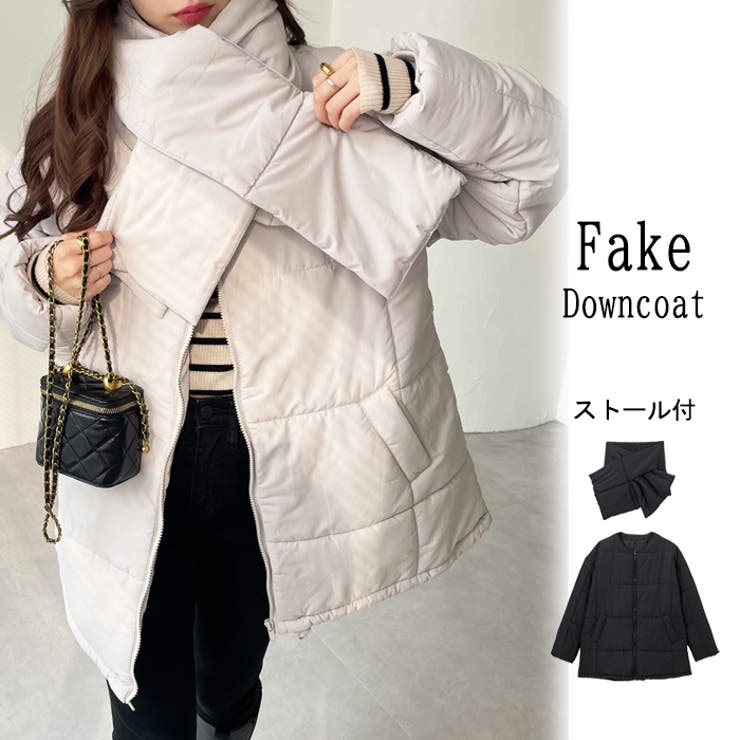 【10％OFFクーポン！4/27(月)9:59まで】GeeRA ストール付ノーカラーフェイクダウンコート アウター(コート ジャケットなど)GeeRA ストール付ノーカラーフェイクダウンコート アウター(コート ジャケットなど)