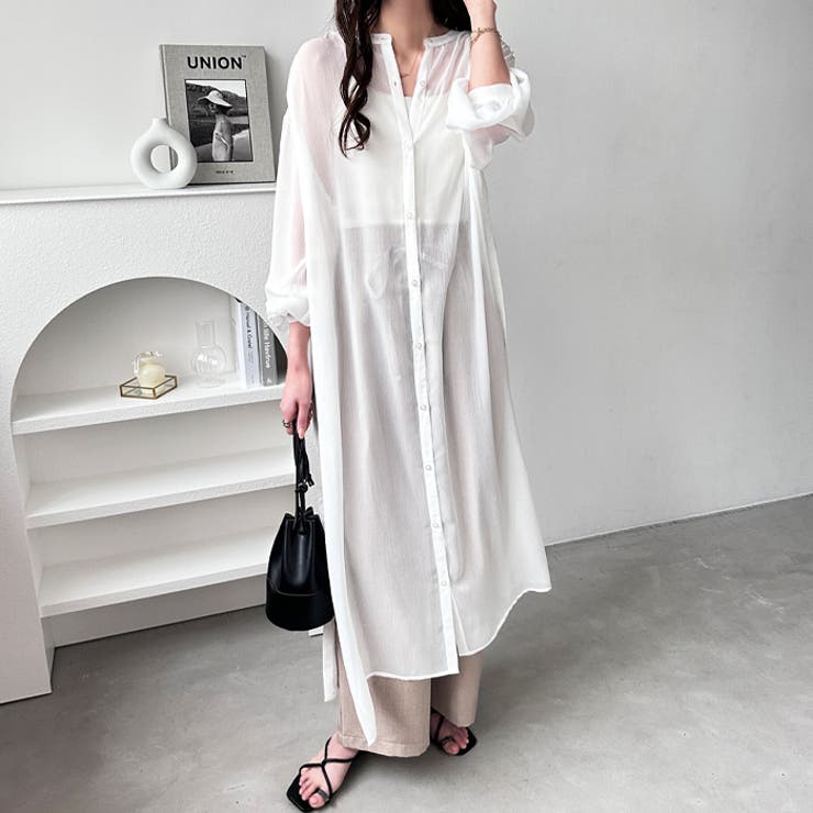 【10％OFFクーポン！6/11(木)1:59まで】GeeRA バンドカラーシアー楊柳シャツワンピ...