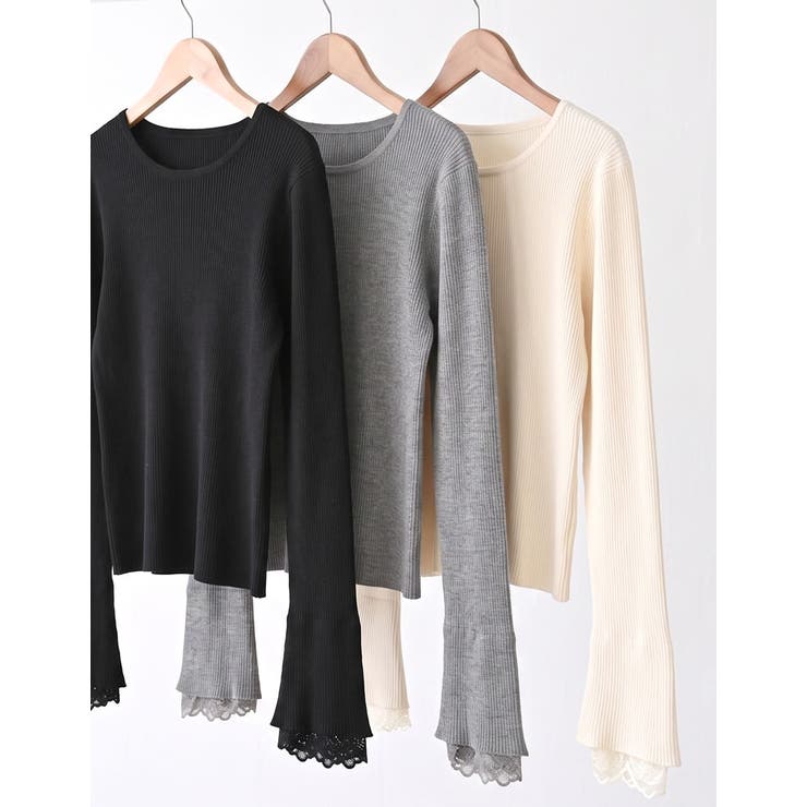 Re:EDIT [二の腕すっきり]袖レースレーヤード風コンパクトニット トップス shoplistselect-10545233 SHOPLIST サンプル画像2