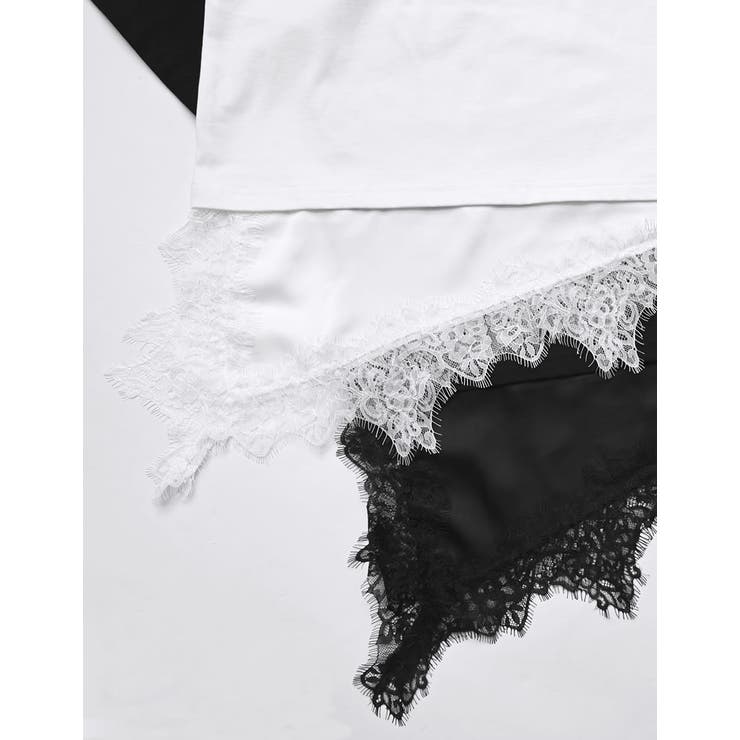 Re:EDIT [2026 SUMMER COLLECTION]裾サテンレースレイヤード風Tシャツ トップス shoplistselect-10545434 SHOPLIST サンプル画像2