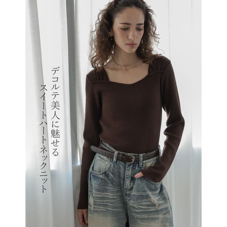 Re:EDIT [2026AW COLLECTION]スイートハートネックショルダーギャザーコンパクトリブニットトップス トップス shoplistselect-10545796 SHOPLIST サンプル画像3