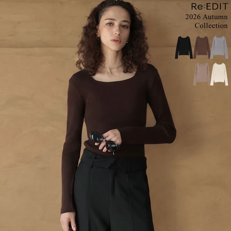 Re:EDIT [2026AW PRE ORDER]スクエアネックリブニットトップス トップス shoplistselect-10545798 SHOPLIST パッケージ画像