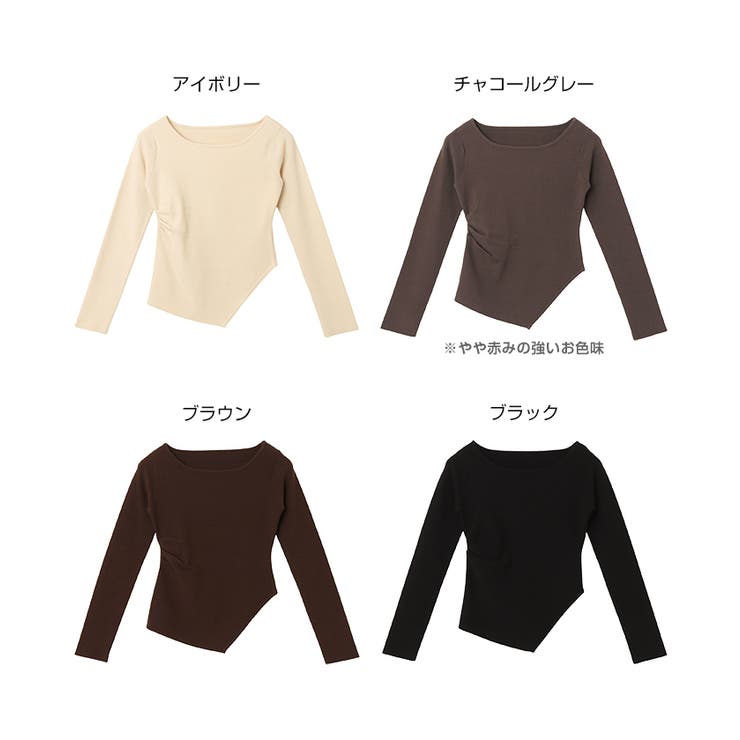 andme ウエストタック 裾アシンメトリー 長袖 ニット トップス レディース ニットトップス 長袖ニット プルオーバー 体型カバー ストレッチ すっきり ボートネック タック ギャザー 厚手 きれいめ オフィス カジュアル 防寒 暖か 春夏 秋冬 春 shoplistselect-10546238 SHOPLIST サンプル画像2