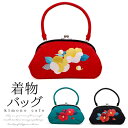kimonocafe 振袖 バッグ 成人式 卒業式 洒落用 着物バッグ がま口 椿刺繍 レッド ターコイズグリーン ブラック 浴衣・着物