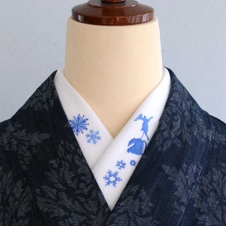 【10％OFFクーポン！11/27(木)1:59まで】kimonocafe 半衿 クリスマス 雪 刺繍 洗える ポリエステル 塩瀬 ブルー パープル 白 半襟 洒落 冬 イベント サンタ トナカイ 可愛い 浴衣・着物 3