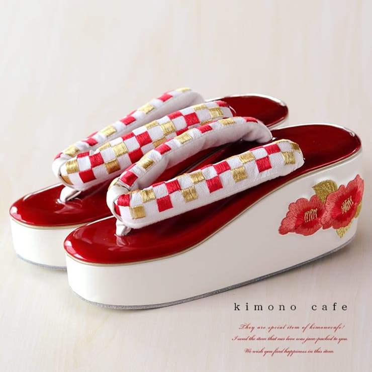 【10％OFFクーポン！11/27(木)1:59まで】kimonocafe 成人式 振袖 草履 単品 赤市松 椿 ヒール草履 赤 フリーサイズ 浴衣・着物